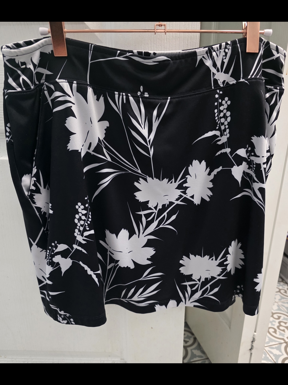 Lady Hagen Black and White Floral Skater Skirt